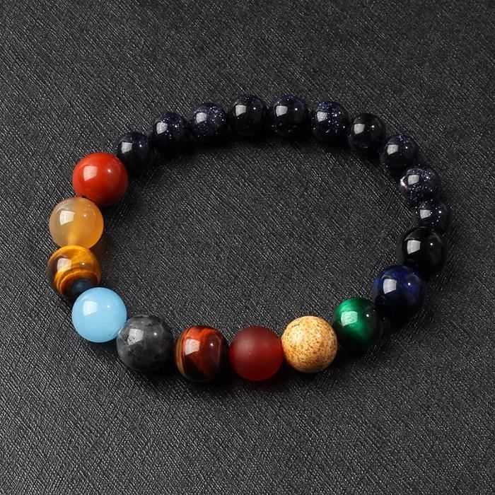 Bracelet Pierres Système Solaire - Planètes, Cosmos, Galaxies, Multicolore, Longueur 17-18 Cm, Sans Fermoir