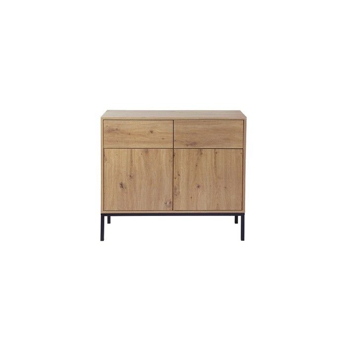 CALICOSY - Buffet 2 Portes 2 Tiroirs Décor Chêne L90 x H80 cm - LENNY - Chêne