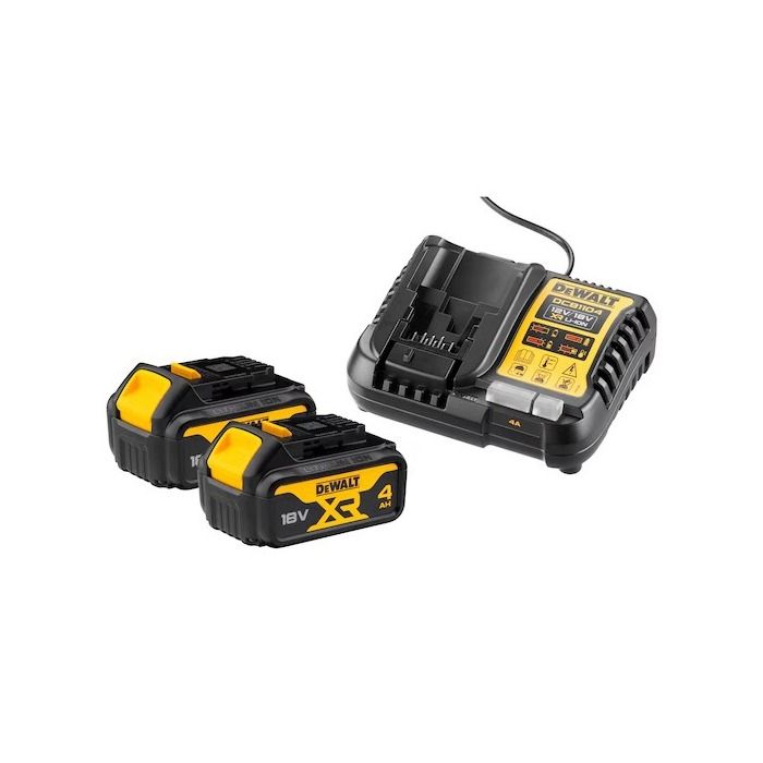 Pack 2 batteries DEWALT XR 18V 4Ah Li Ion + chargeur DCB1104M2 QW