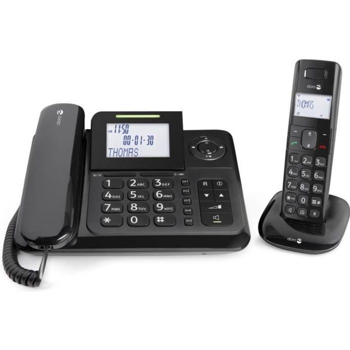 Téléphone filaire et sans fil avec répondeur Doro Comfort 4005 - Noir
