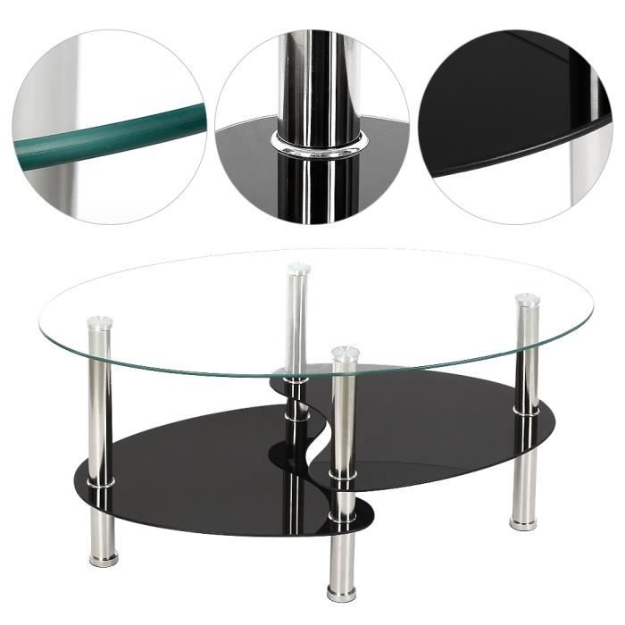 Table Basse - ERROLVES - Ovale - Verre Trempé - Acier Inoxydable - 90x50x43cm