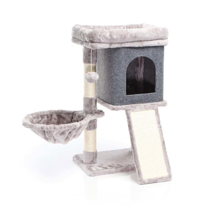 Comparer les prix de Fudajo Arbre à chat gris Sisal 71,5cm Poste de grattage Grattoir Maisonnette Zone de couchage Balle