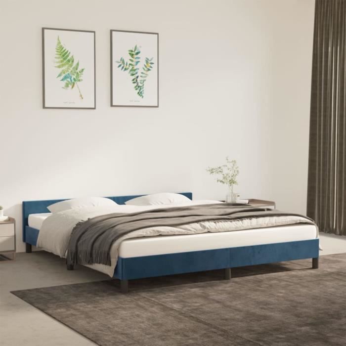 Cadre de lit - FYDUN - AB347589 - Velours bleu foncé - 180x200 cm - 2 places