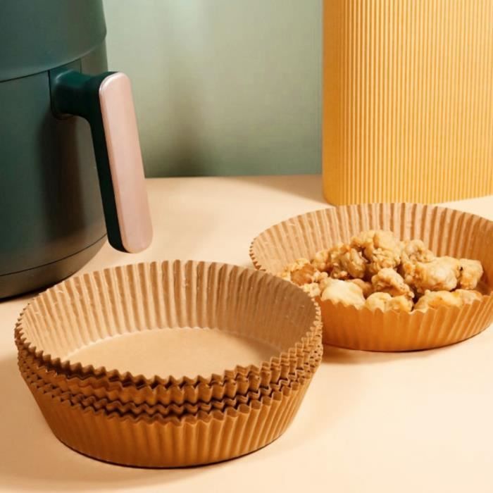Papier Cuisson Pour Air Fryer 120 Feuilles - 20 Cm, Bord Haut 4,5 Cm - Sans Huile, Jetable, Résiste à 220°C - Pour Friteuse Air 4,2-8L, Four, Micro-ondes
