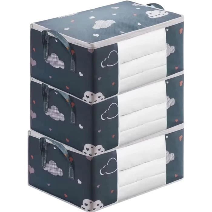 Mowend Lot de 3 organiseurs de draps de lit pour housse de couette, boîtes de rangement pliables sous le lit, supporte 5 kg Mowend Lot de 3 organiseurs de draps de lit pour housse de couette, boîtes de rangement pliables sous le lit, supporte 5 kg
