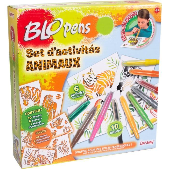 Lansay BLOPENS - Kit Créatif Aérographe Avec Pochoirs Animaux - Jeu Enfant 5 Ans Et Plus - 16 Pochoirs Et Feutres Soufflés