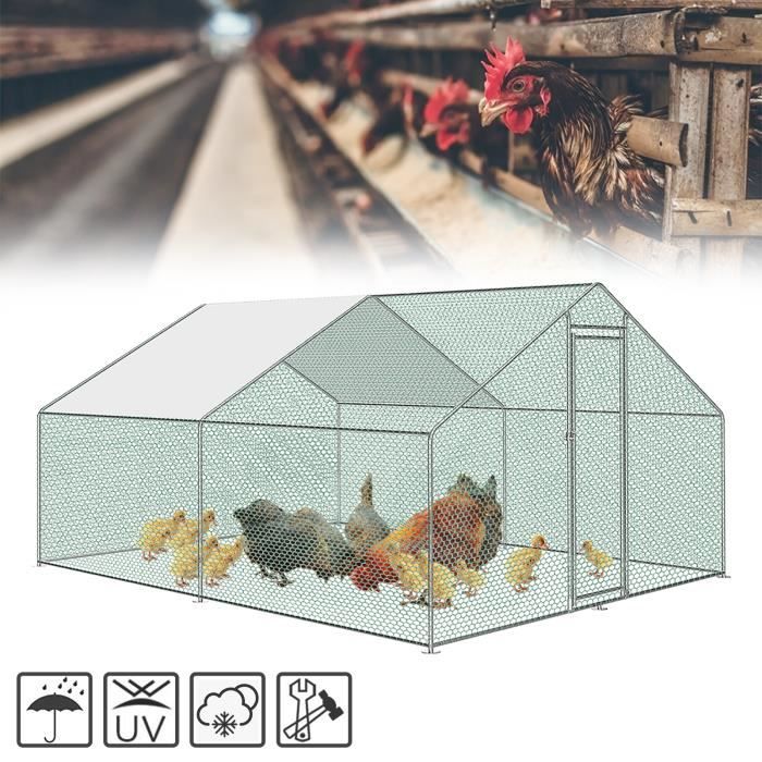 Comparer les prix de Enclos à poulailler 3 x 4 x 2 m toit d'ombrage cadre en acier galvanisé, utilisé pour les poules, les volailles, les cages à