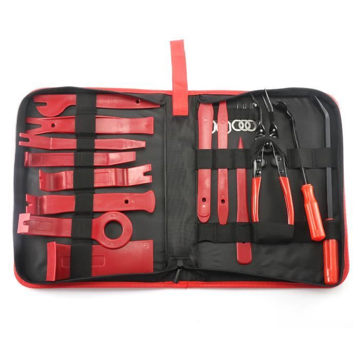 Outils Démontage de Panneau/ Autoradio/ Porte/ Tableau de Bord de Voiture Outil de Réparation et Installation Universel 12 Pièces Auto Outil pour Panneau AUTOXEL Outils Démontage Garniture Rouge 