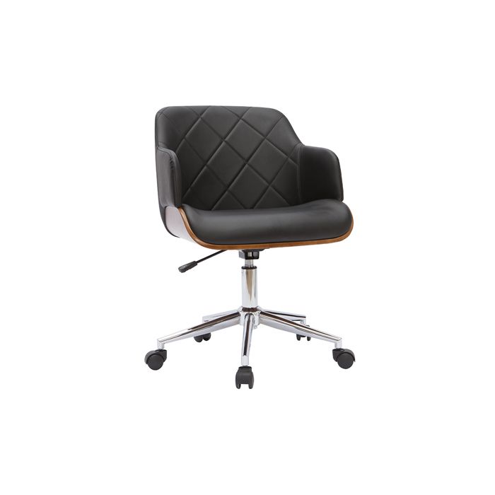 Miliboo - Chaise de bureau à roulettes design noir bois foncé noyer et acier chromé SANDRO