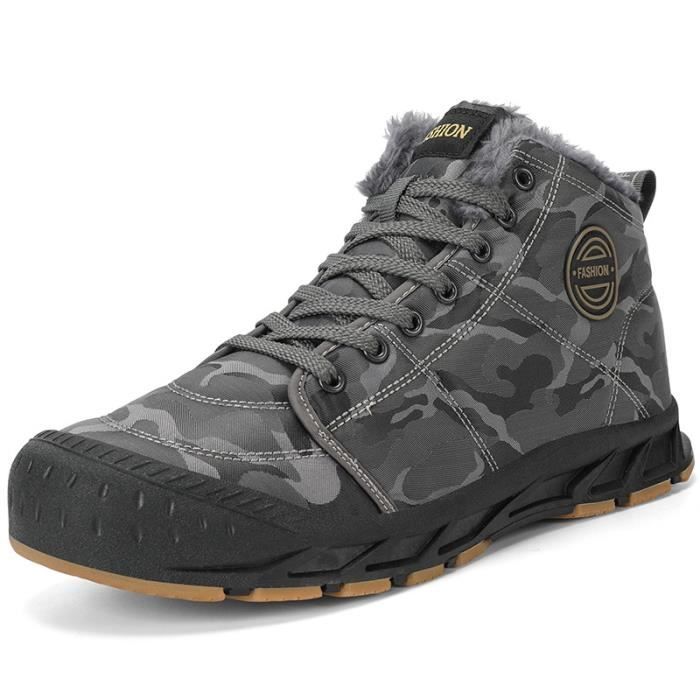 Chaussures De Randonnée Hiver Double Polaire Chaude Camouflage Respirante Homme Comfortable Extérieur - Gris
