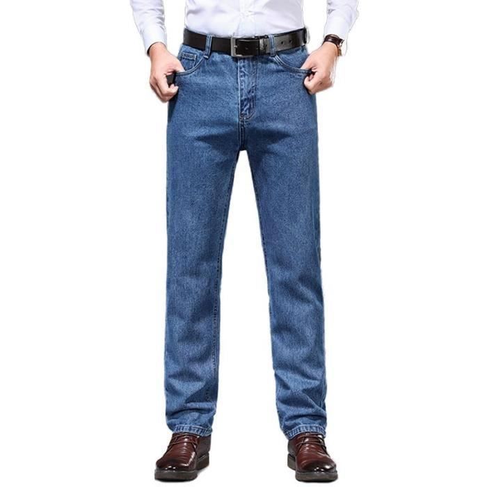 Pantalon en Jeans Homme INSFITY Coupe Droite Taille Haute Effet Delave Bleu