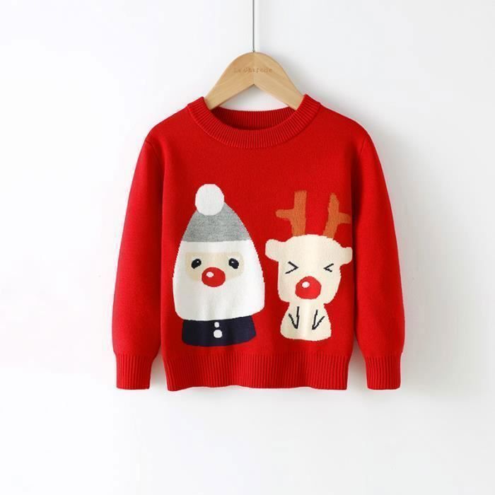 Pull de Noel Enfant en Tricot Col Rond Pullover Imprimé Manches