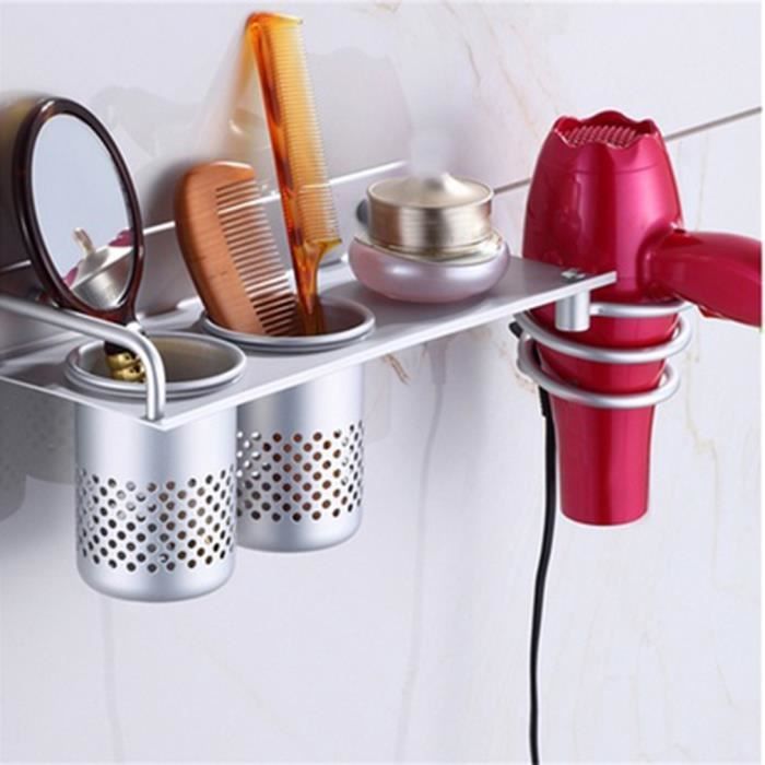 Support Mural Sèche-cheveux - En Acier Inoxydable 304 - Rangement Pratique Pour Salle De Bain - 8