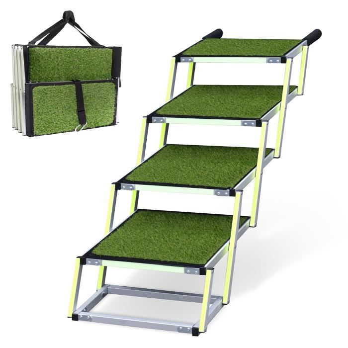 Escalier pour chien - PRIORPET - 4 Marches - Marquage phosphorescent - Surface antidérapante herbe