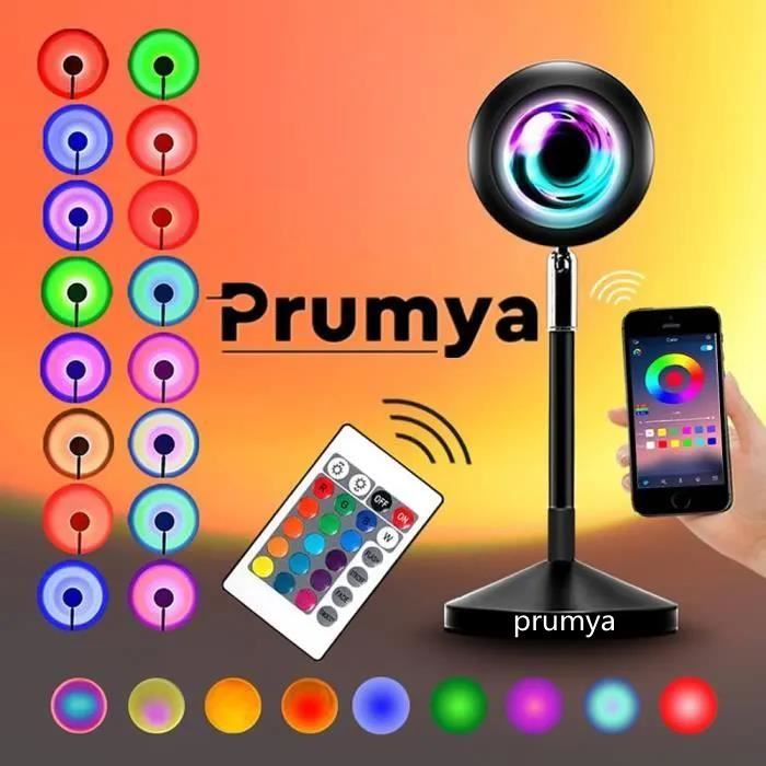 Lampe de projection - PRUMYA - Sunset - Veilleuse arc-en-ciel 16 couleurs - Télécommande - Rotation 180°