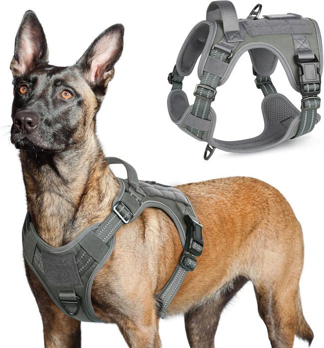 Comparer les prix de Harnais Chien Anti Traction, Harnais Tactique Chien Réfléchissant Réglable avec Poignée et Anneaux pour Entraînement Chasse Gris-L