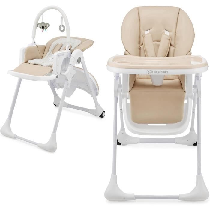Kinderkraft YUMMY Chaise Haute Bébé Ergonomique - Pliable, Inclinable, Repose-Pieds Réglable, Gris - Dès 6 Mois Jusqu'à 3 Ans
