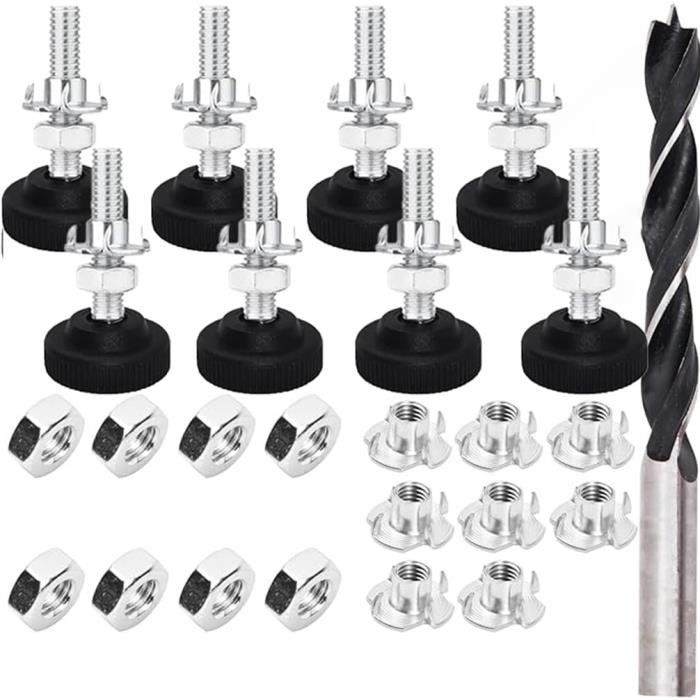 Lot De 10 Pieds De Meuble Réglables En Hauteur - Hauteur De 8 à 18 Cm - En Polypropylène Noir - Pour Armoire, Lit, Canapé, Table