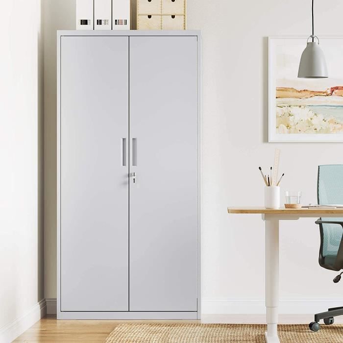 armoire de rangement en acier - songmics - double porte - 5 niveaux - gris