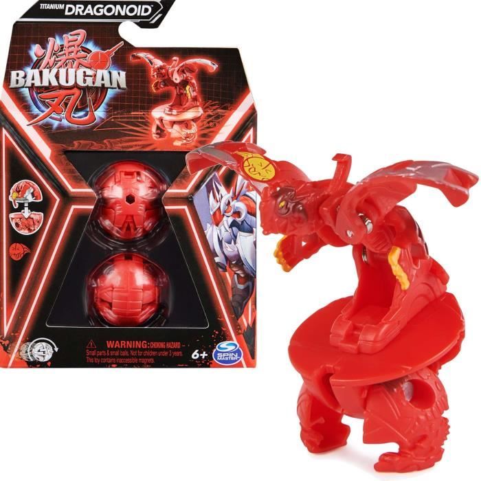 figurine de combat bakugan titanium dragonoid red - spin master - jouet transformable - cartes incluses