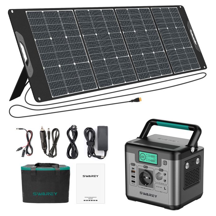 SWAREY Générateur Solaire Portable 518Wh avec Panneau Solaire 200W kit