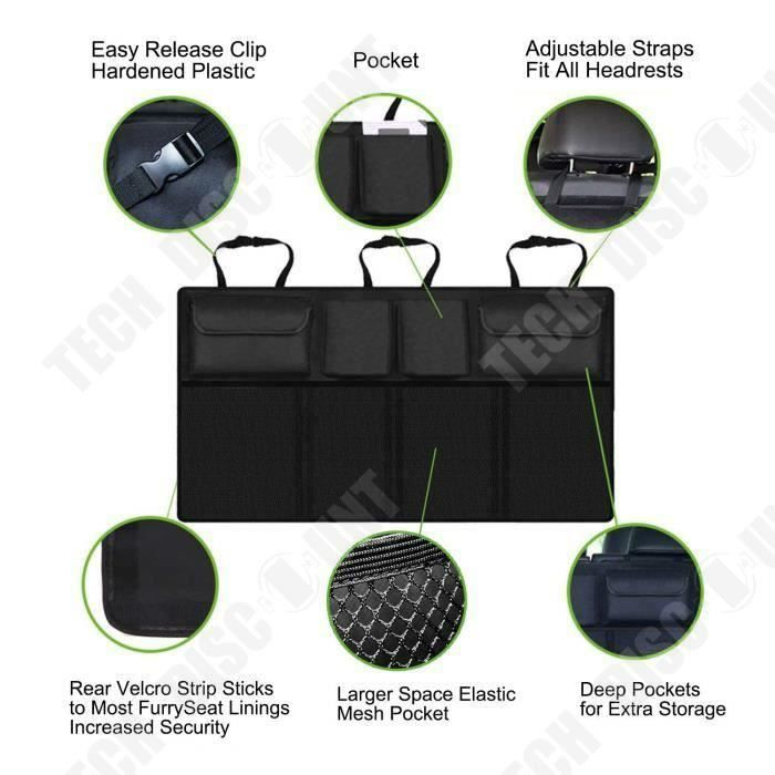 TD® Coffre de Rangement voiture Accessoire Voiture Double Capacité équipé de Elastic net & Velcro /Filet Plusieurs Poches optimale