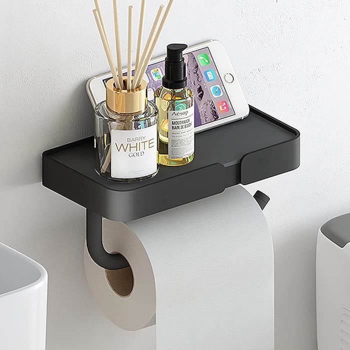 Porte-papier toilette,Porte-Papier Toilette Mural sans Perçage, Support Papier WC en Aluminium avec étagères Spacieuses Colle Auto-adhésive et Mural pour Salle de Bain (Couleur Argent