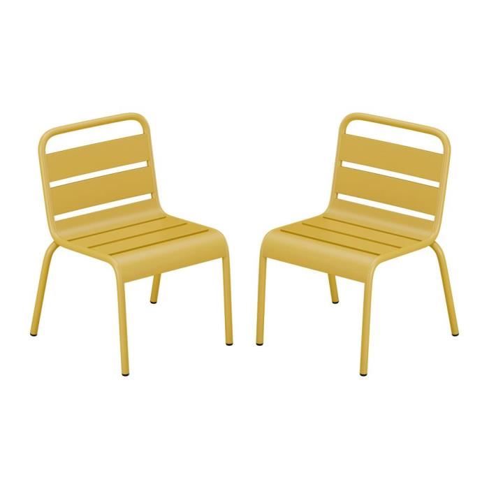 lot de 2 chaises de jardin empilables pour enfants en métal - jaune moutarde - popayan de mylia