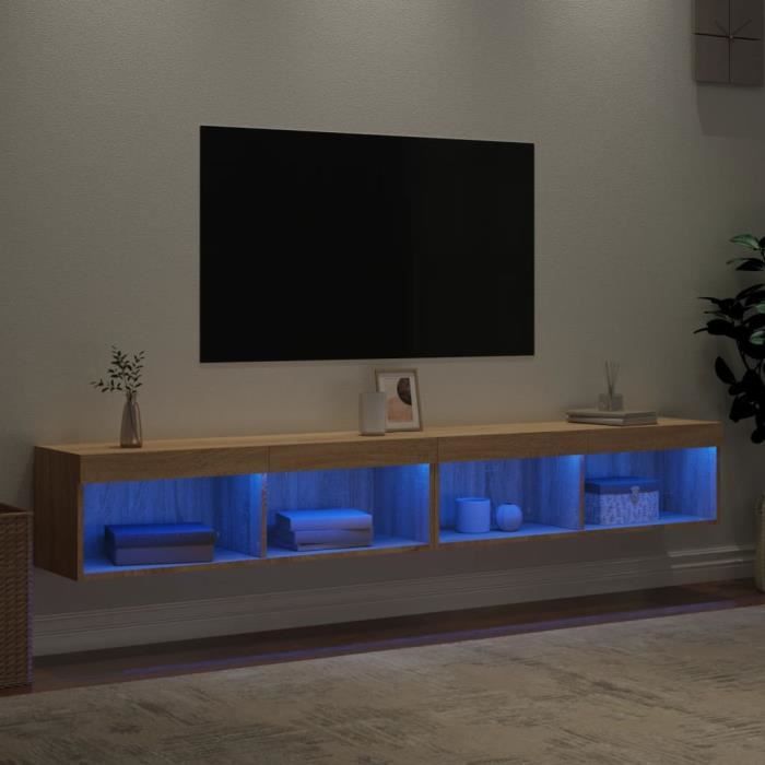 Ensemble Meuble TV 3 Pièces Avec LED – Chêne Fumé – Brun – Neuf