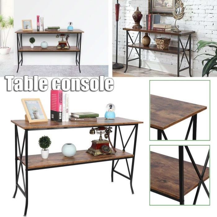table console meuble d'entrée en mdf et métal - vgeby - style campagne - marron - 115x40x74cm