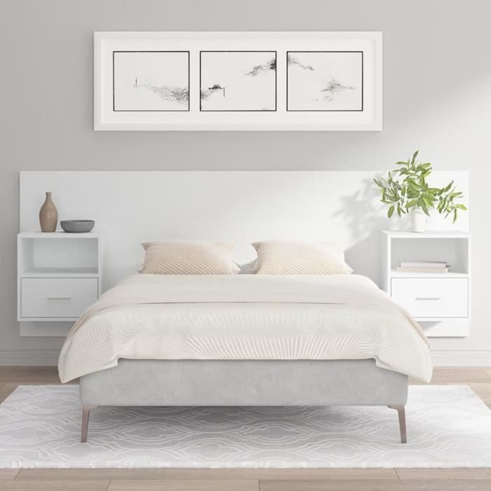 vidaXL Tête de lit avec armoires Blanc Bois d’ingénierie 3115692