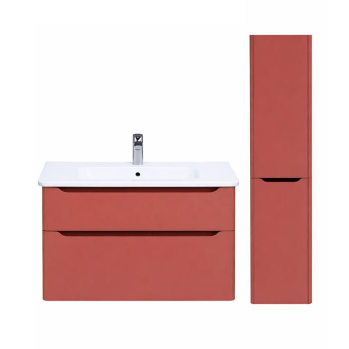 Meuble vasque suspendu VITRA Sento Round 80cm Terracotta mat + Colonne version droite