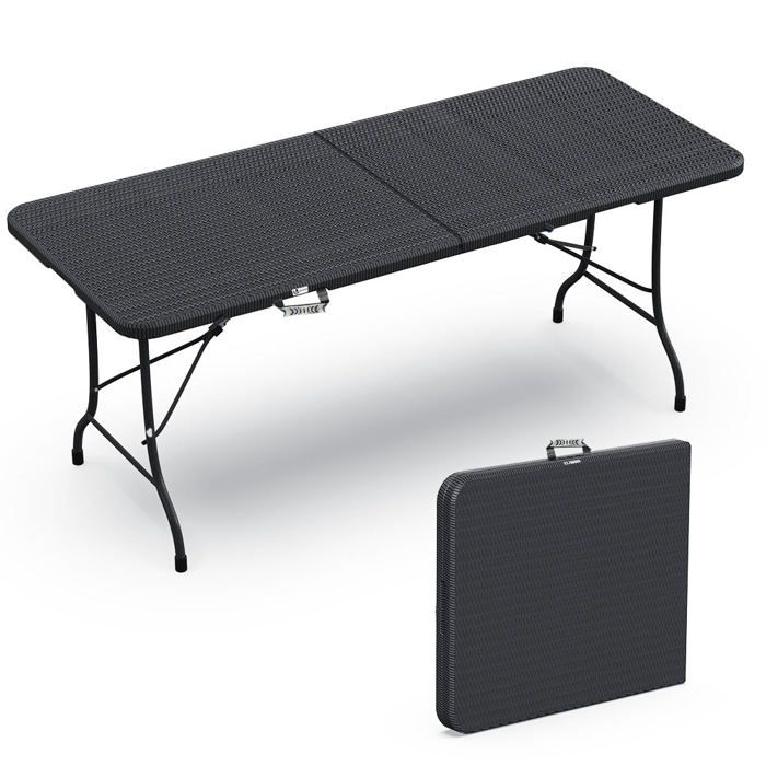 King Camp Table De Pique-nique Pliable - 4 Places - Plateau 85x65 Cm - Alu/PP - Poids 5 Kg - Trou Pour Parasol
