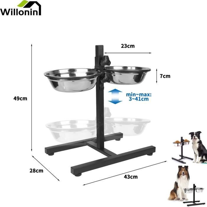 Meilleurs prix pour Support à bar pour chat chien repas, 1.8L bols doubles amovible, Gamelle Noir - ZCY Willonin®