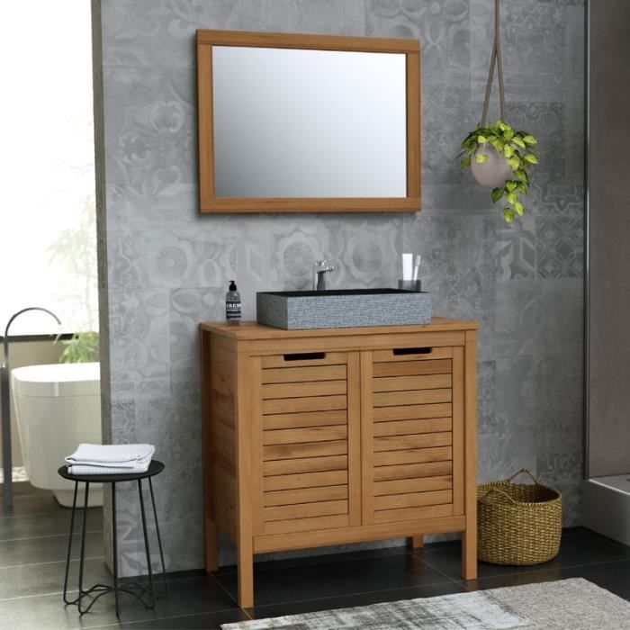 Meuble sous vasque Olea 80 cm en bois naturel   miroir Bois - Cdiscount ...
