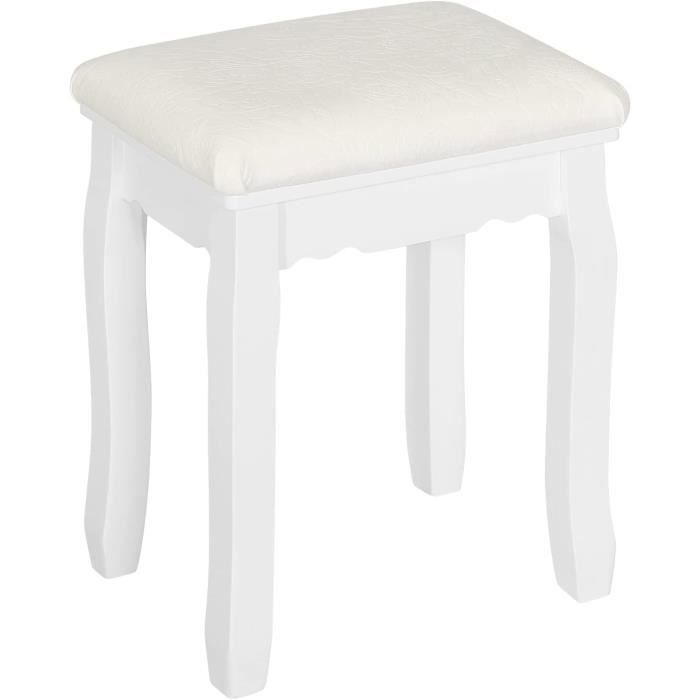 WOLTU Tabouret Coiffeuse Blanc Chaise de Maquillage en Velours Pouf Banc Piano Style Baroque 38x28.5x45cm MB6095ws