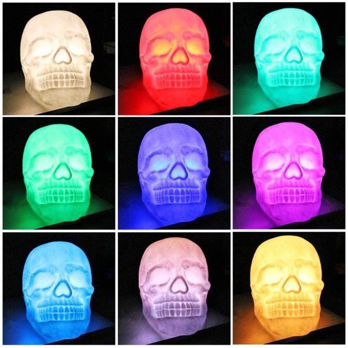 Tête De Mort Veilleuse Touch Control Lumière Lampe LED colorée en forme de tête de mort avec télécommande et chargement USB
