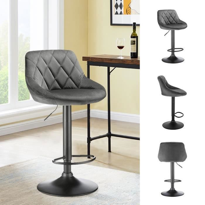 Tabourets de Bar Design scandinave - XUANYU - Lot de 4 - Velours - Gris foncé