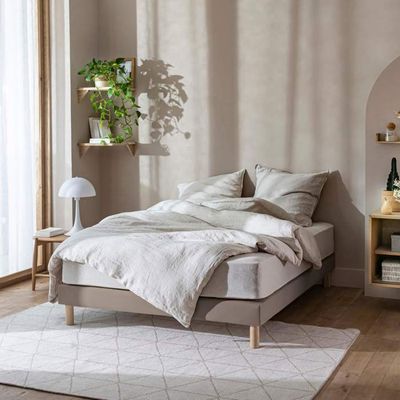 Cache-Sommier Intégral Écru 90x190cm - Hauteur 27cm - 100% Coton - Protection Anti-Poussière - Fabriqué En Belgique