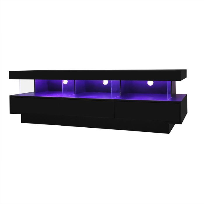Meuble TV Avec 3 Tiroirs Et Compartiments Ouverts - 160 X 39 X 42 Cm Cm Leds Panneau De Particules Blanc Brillant 92880862