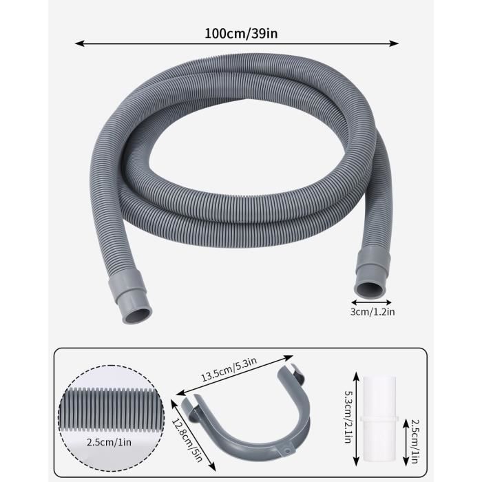 Rallonge De Desagüe De 3 Metros Para Lavadora Y Lavavajillas - Kit Completo Con Conectores Y Abrazaderas, Fácil Instalación
