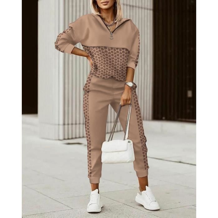 Ensemble Jogging Femme - Sweat à Capuche + Pantalon Large - Tissu Doux Polyester/coton/élasthanne - Tenue Sport Et Détente