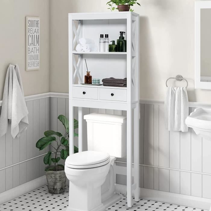 LIFEZEAL Rangement au-Dessus des Toilettes avec 2 Tiroirs, Meuble WC  au-Dessus des Toilette, Meuble de Rangement pour WC eois, D215 - Cdiscount  Maison
