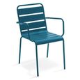 Table de jardin et 4 fauteuils empilables - 70 x 70 x 72 cm - Acier - Palavas - Bleu-2