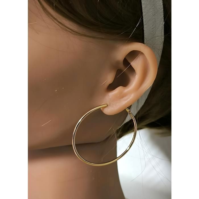 Boucles D'oreilles Créoles Or Jaune 14 Carats - Clip Oméga Ovale - 5,75 Mm - Fait Main USA - Neuf