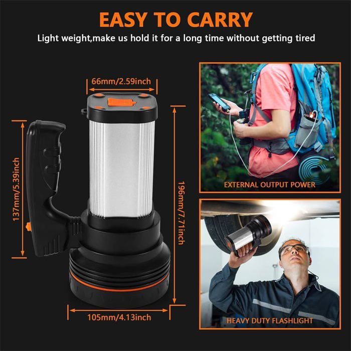 2x Torches LED Rechargeables USB - 100 000 Lumens - étanches - Pour Camping, Randonnée, Urgence