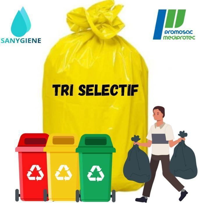 Sac Poubelle Jaune 100 Litres Carton de 50 Sacs (2 Rouleaux de