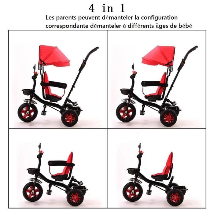 Tricycle évolutif 5 En 1 – 1 à 5 Ans – Avec Barre De Poussée Réglable – Sans Outil – Gris – Pour Fille Et Garçon