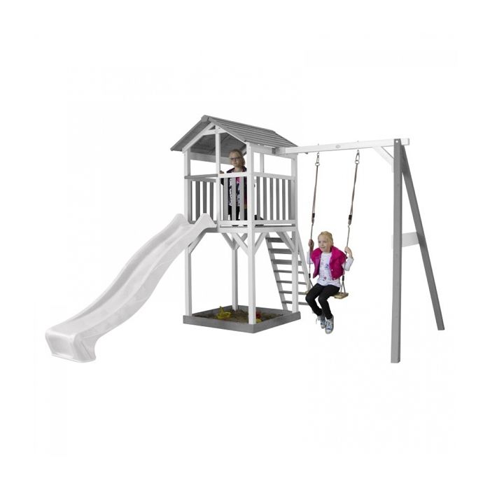 AXI Beach Tower Aire de Jeux avec Toboggan en gris, 2 Balançoires & Bac