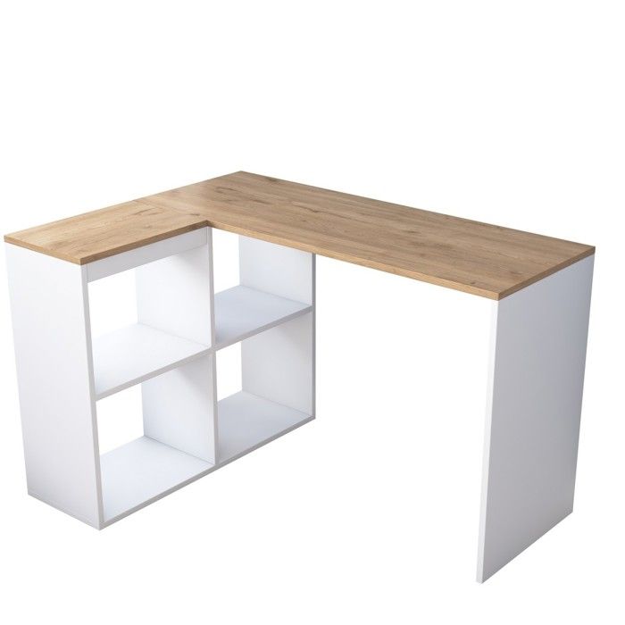 CALICOSY - Bureau d'angle décor chêne et blanc L120 cm - CASSIE - Chêne ...